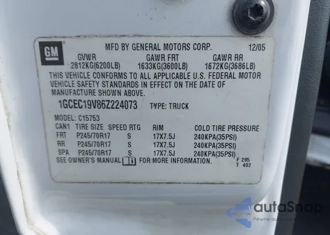 2006 Chevrolet Silverado 1500 Lt1 z USA, uszkodzony, nr VIN 1GCEC19V86Z224073